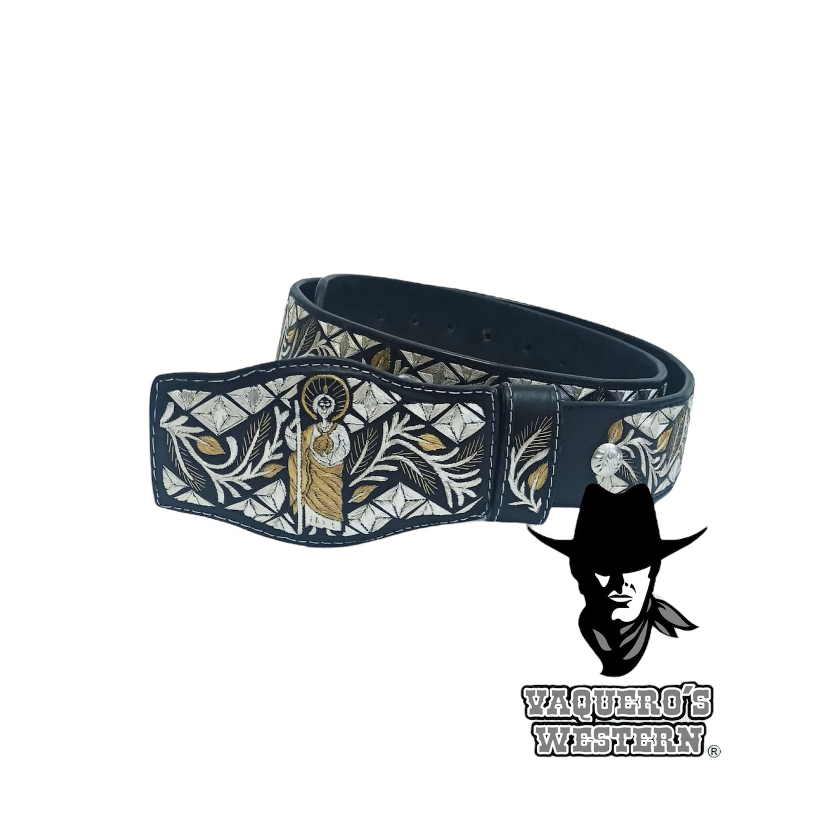 Cinto San Judas Diamante Rameado Negro